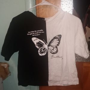 Black and White butterfly crop top